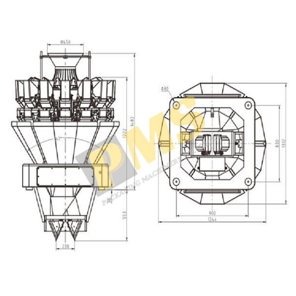 Cân định lượng 16 đầu 3 lớp cần phễu 1.6L