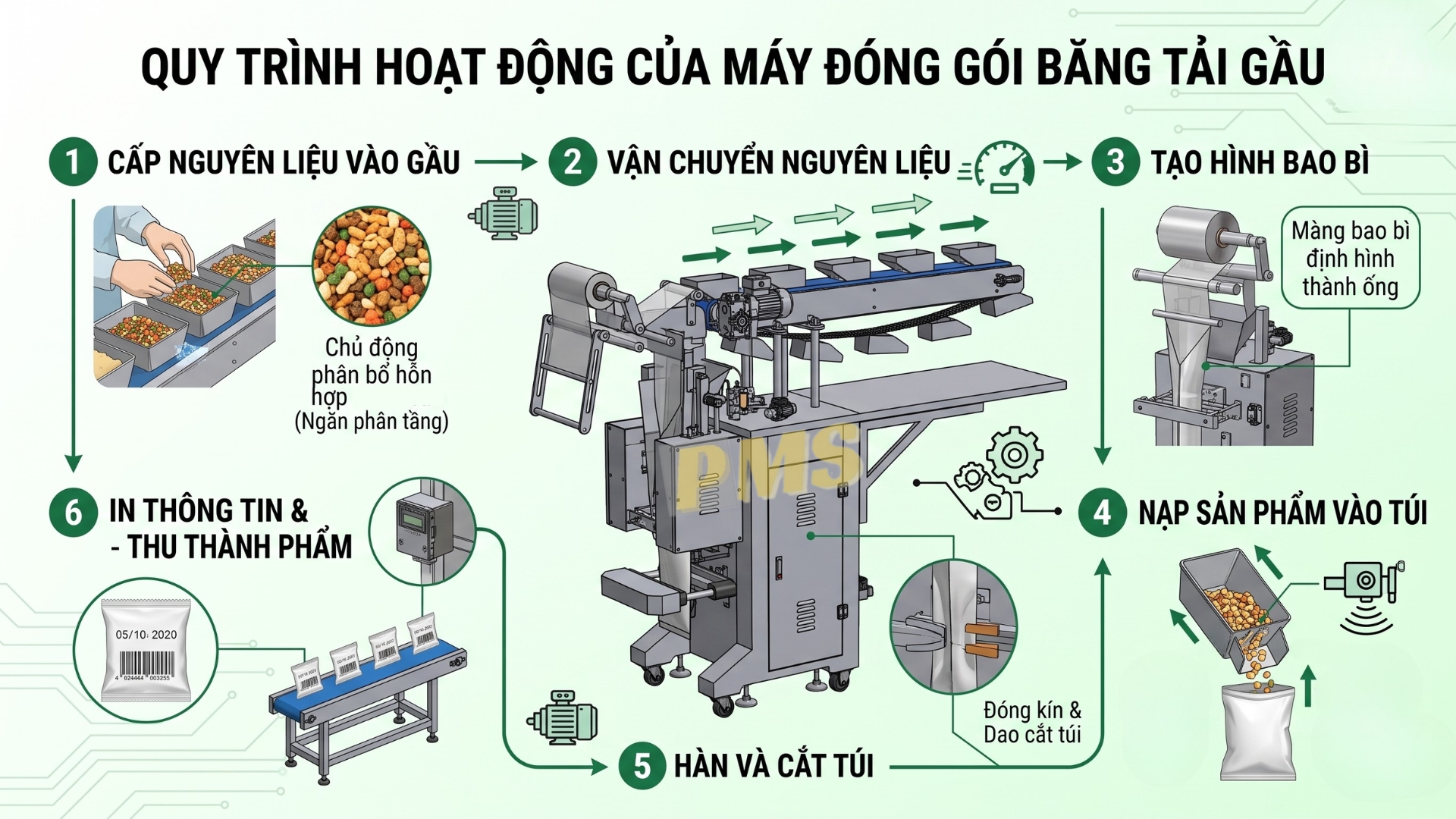máy đóng gói băng tải gầu
